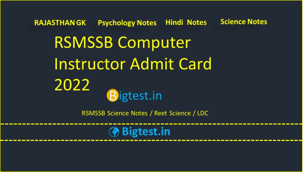 RSMSSB Computer Instructor Admit Card 2022