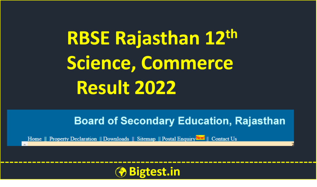 RBSE Rajasthan 12th Science Commerce Result 2022