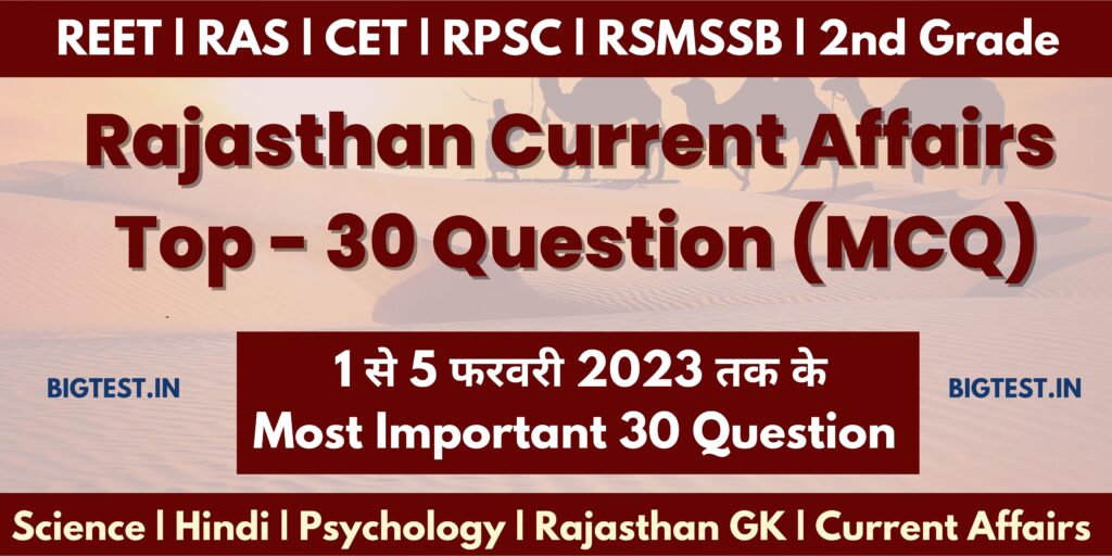 1 to 5 February 2023 Rajasthan Current Afairs MCQ